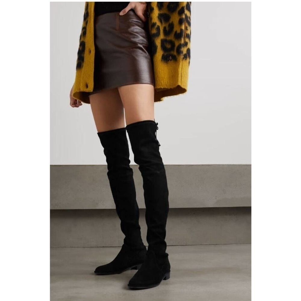 Stuart Weitzman OTK Lowland Boots Shoes Suede Over the Knee Black